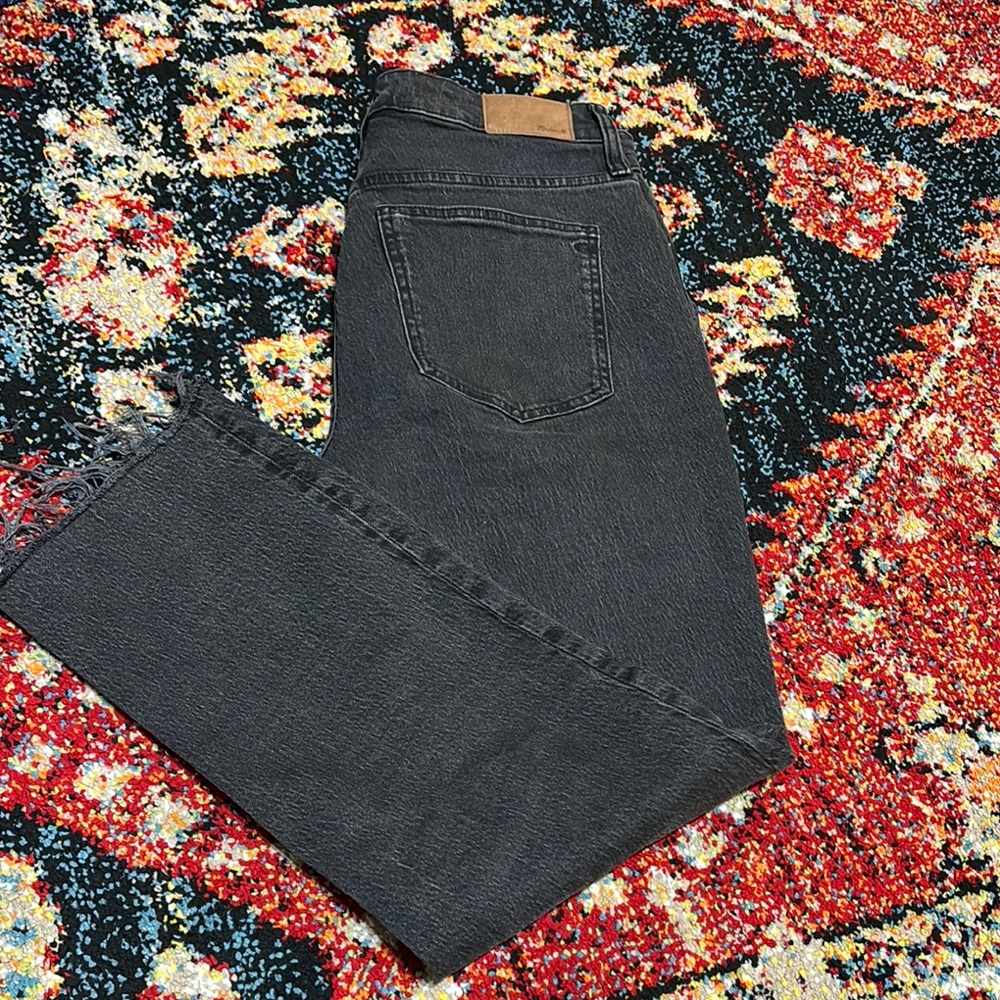 Charcoal Denim Jeans with Frayed Hem